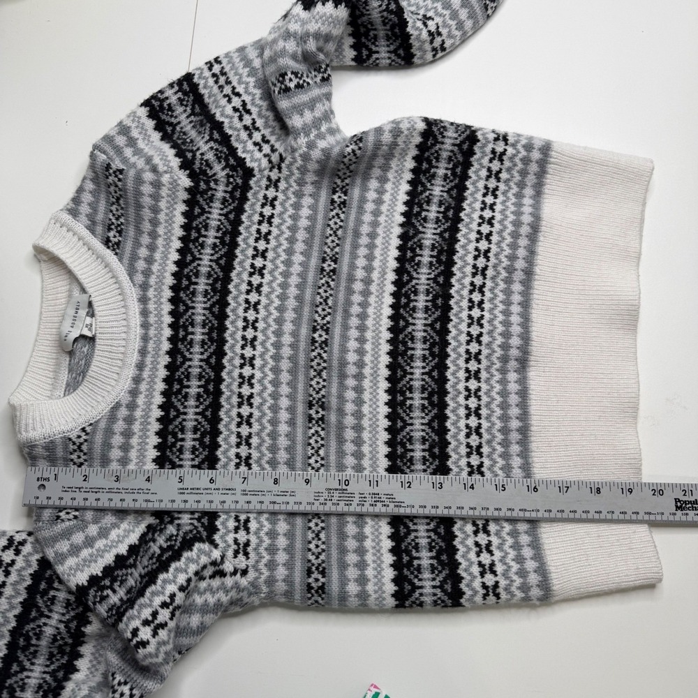 Free Assembly Wool Blend Sweater Womens XS Gray Fair Isle Knit Pullover Preppy - Picture 6 of 7